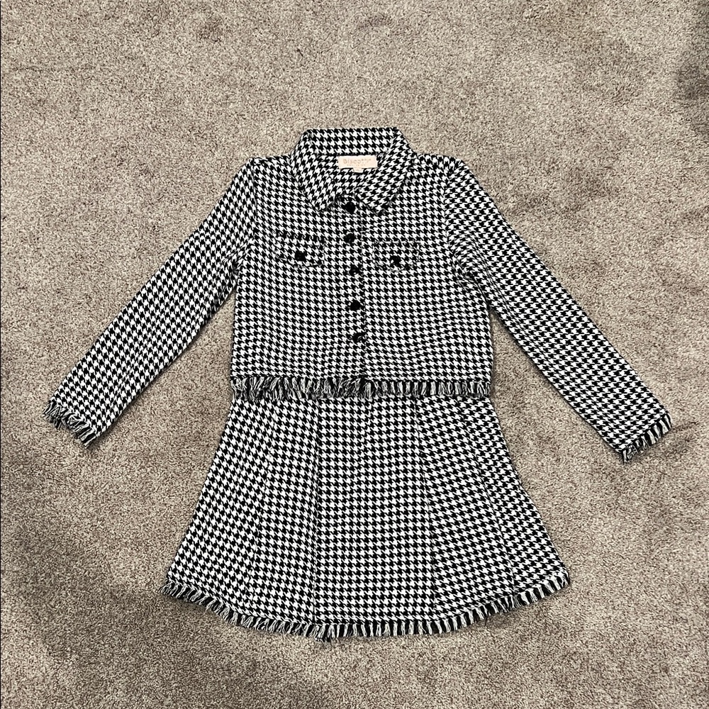 Girls Black and White Houndstooth Skirt Set